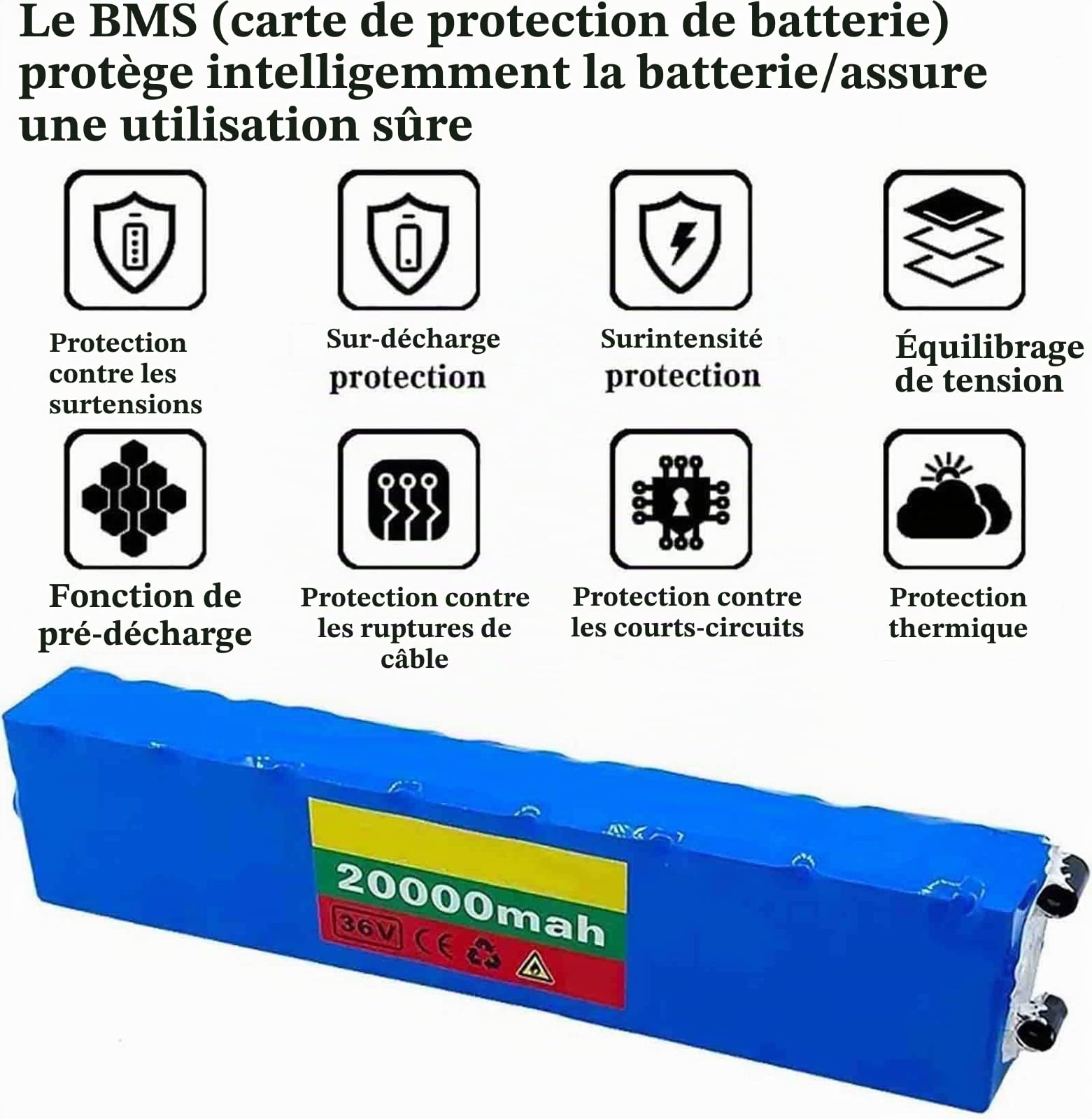 Batterie 36V 20Ah EBike Batterie 36V 20000mAh Batterie de vélo électrique Haute Puissance 36V 20000mAh 10S3P Batteries pour vélo pour 1000W 800W 500W 300W 200W Moteur