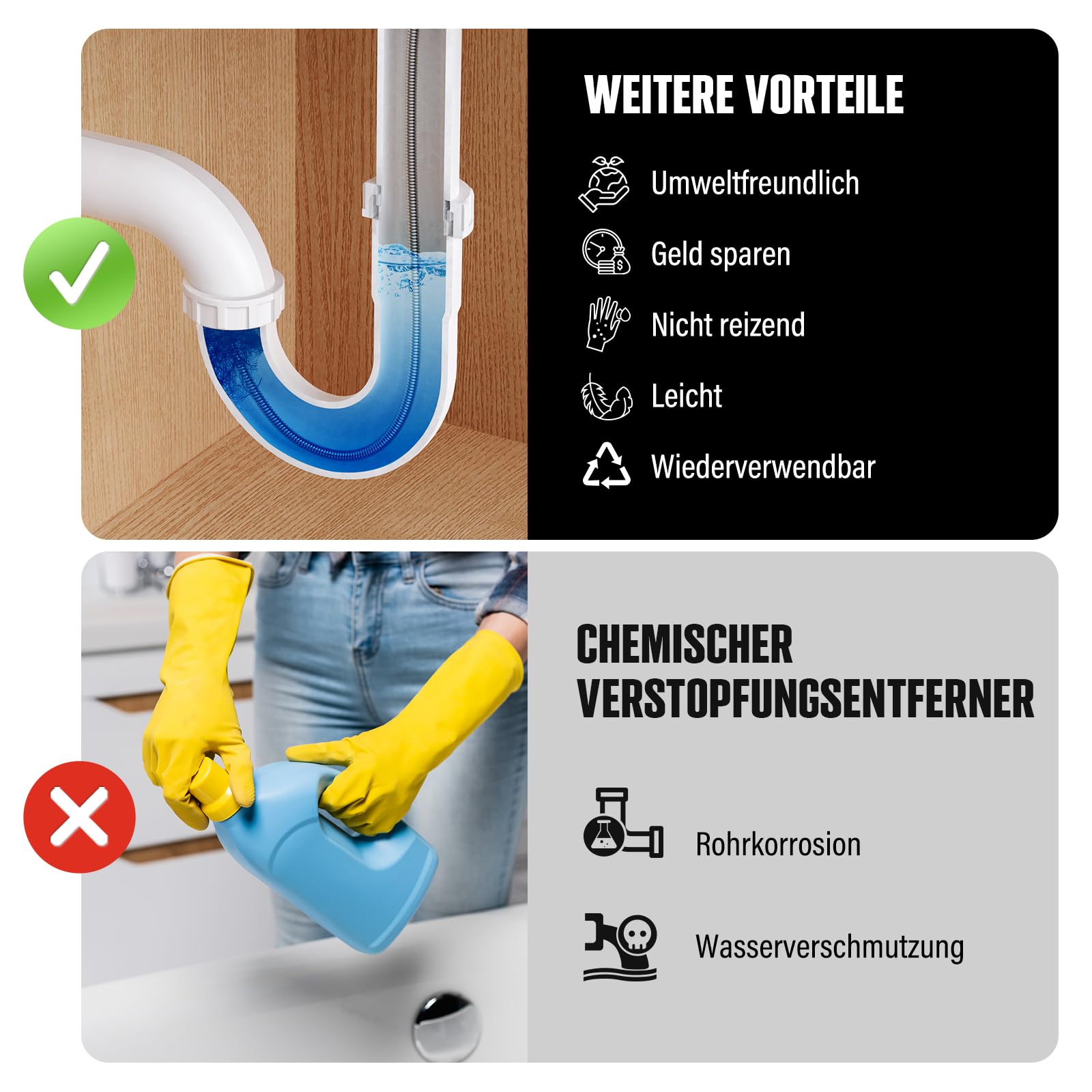 POPULO Kabellose WC-Rohrreinigungsspirale 20 V, 7,6 m, mit Führungsrohr