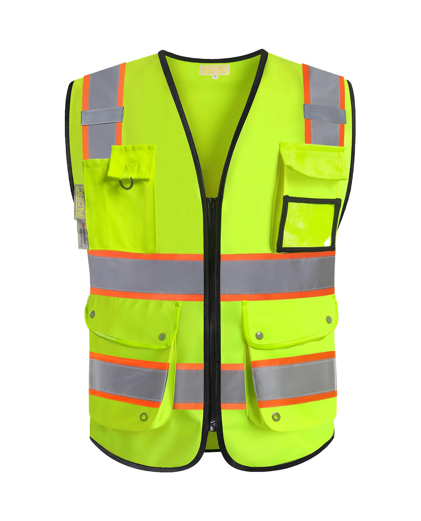 PACIFIC 10 Pockets Class 2 Safety Vest for Men, 3M High Visibility Reflective Strips, Meets ANSI/ISEA Standard, Yellow, XX-Large