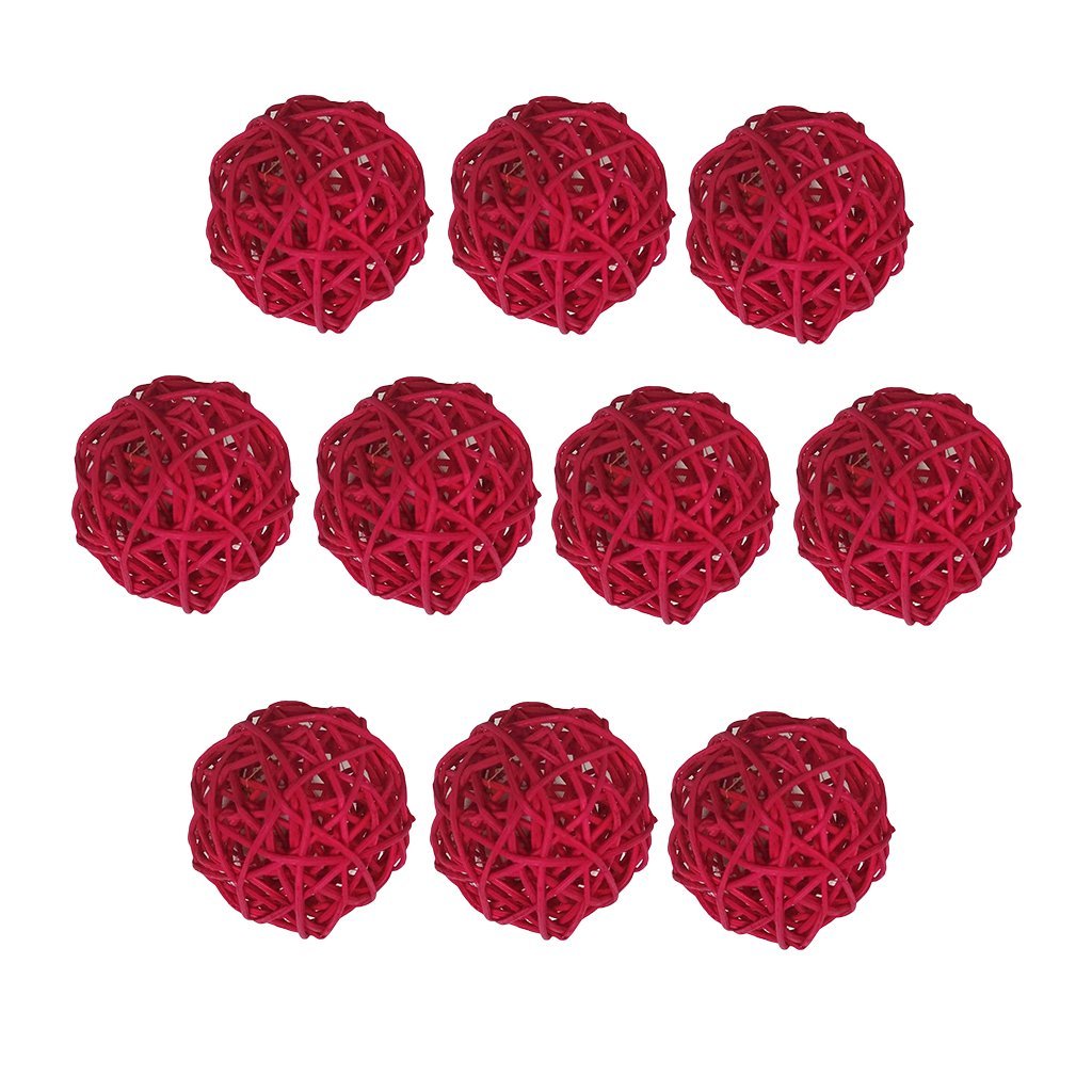 10 Pieces Decorative Spheres Rattan Twig Balls Vase Bowl Filler Rattan Wicker Cane Balls Patio Garden Wedding Birthday Party Christmas Ornament DIY Decoration 5 cm / 1.96 inch - Red, as described Red