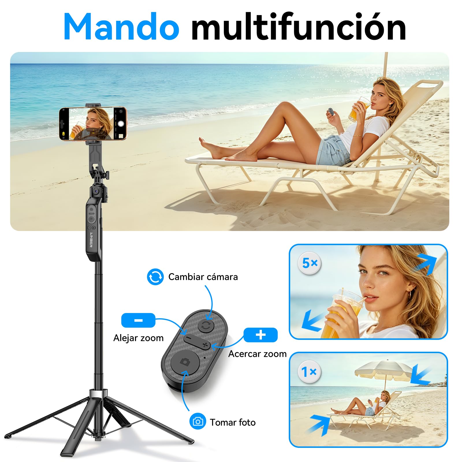 Trípode de Seguimiento Automático Facial para Smartphone 180 cm | Palo Selfie 360° sin App, trípode con control gestos y zoom, para iPhone, cámaras deportivas y vlogs