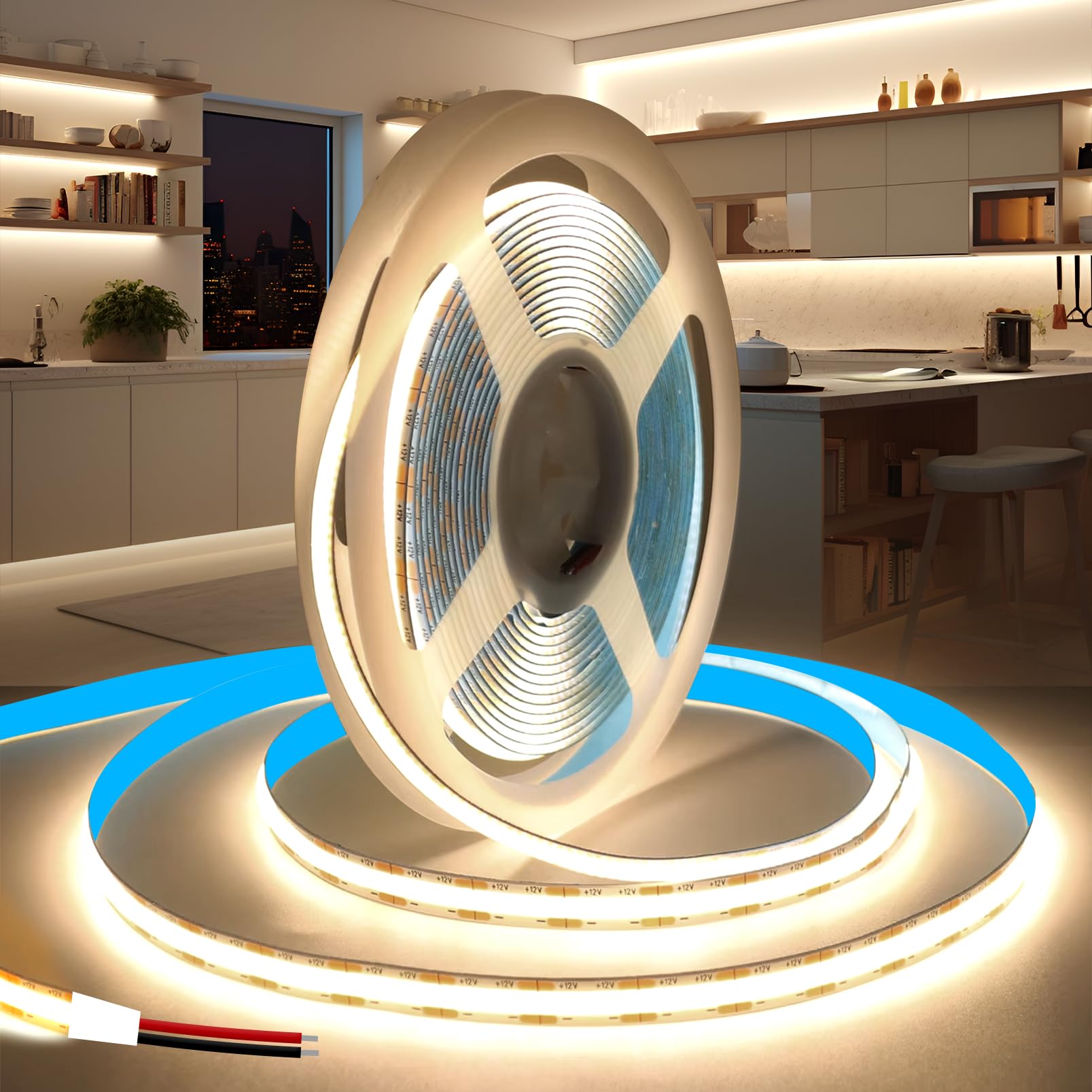 KSIBNW 12V COB LED Strip 5M/16.4ft, Natural White 4000K Led Strip Lights 8mm Width LED Tape Lights Flexible CRI90+ Uniform Dotless for Bedroom Cabinet Kitchen Decoration (No Power Supply) — image 1