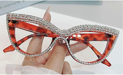 Miniatura 2 de Gafas de lectura de ojo de gato con diamantes de imitación de lujo para mujer, con bloqueo de luz azul, marco de lentes para computadora