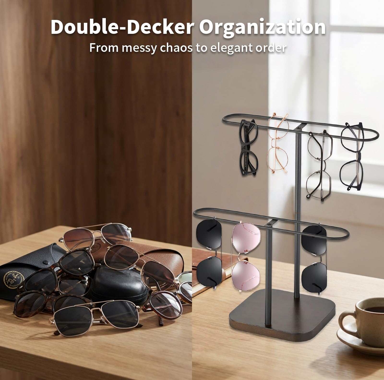 Espositore Occhiali da Sole, Porta Occhiali e Organizer a Doppio Strato per 20 Paia, Supporto Occhiali da Vista e da Sole, Ideale per Casa, Negozio, Scrivania, Cassettiera