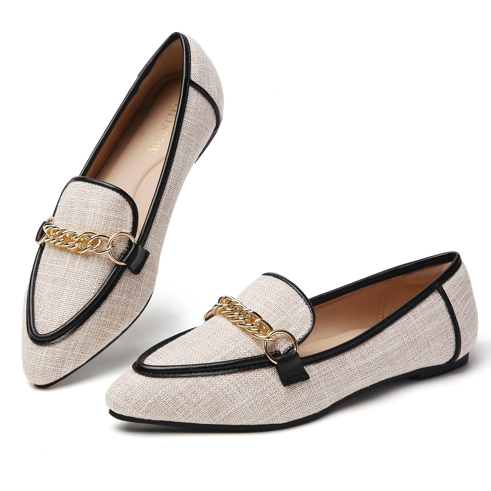 Tilocow Pointed Toe Flats Loafers for Women Dress Shoes for Work Office | Slip on Loafer,Comfortable &amp; Lightweight,Metal Chain,Business Casual, Memory Foam