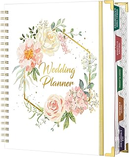 Wedding Planner & Organizer - Wedding Planner Book and Organizer for the Bride, Wedding Planning Book with 5 Tabbed Sections, 9" x 11.9", Hardcover with Metal Corner + 5 Inner Pockets + Elastic Closure - Floral