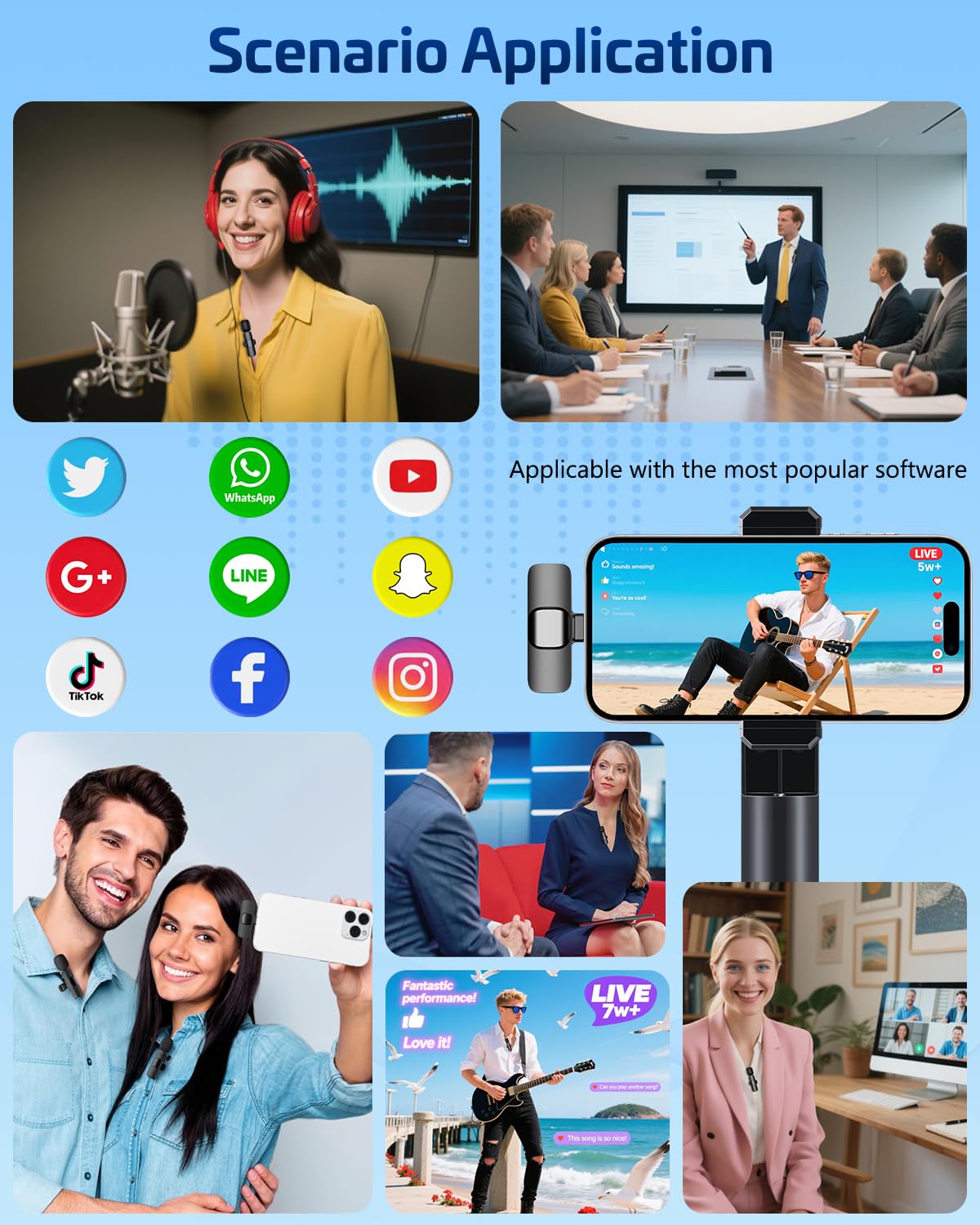 Pink Wireless Lavalier Microphone for iPhone & Android - Mini Clip-On Mic with Noise Cancellation, 65ft Range, 8H Battery, USB-C/Lightning - for TikTok, YouTube, Podcast, Live Streaming