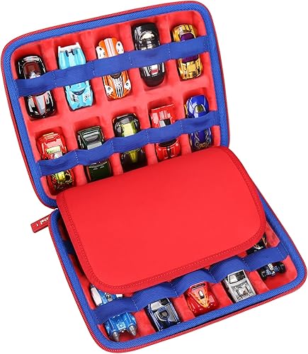 Miniatura 2 de Mchoi Estuche de transporte a prueba de golpes para Hot Wheels 20 coches, organizador de auto de juguete para tu caja de cerillas, color rojo, solo
