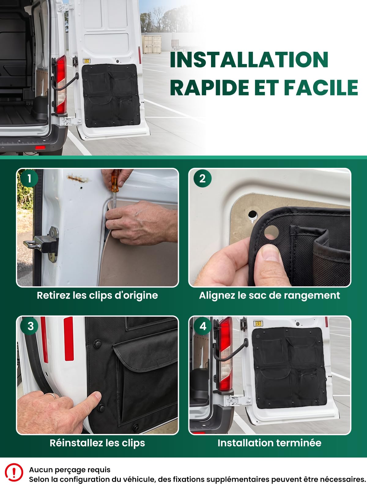 Lot de 2 Organisateurs de Rangement Compatibles avec Ducato Boxer Relay X250 X290 Sacs de Hayon de Porte de Grange Accessoires de Camping de Voiture Sac à Outils Tissu Oxford