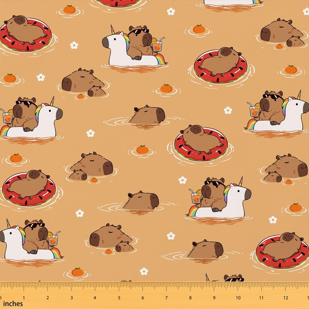 Homemissing Cute Capybaras Fabric by The Yard 1 Yard (L92*W150cm) Swimming Capybara Soft Upholstery Fabric Funny Animals DIY Sewing Craft Projects — image 1