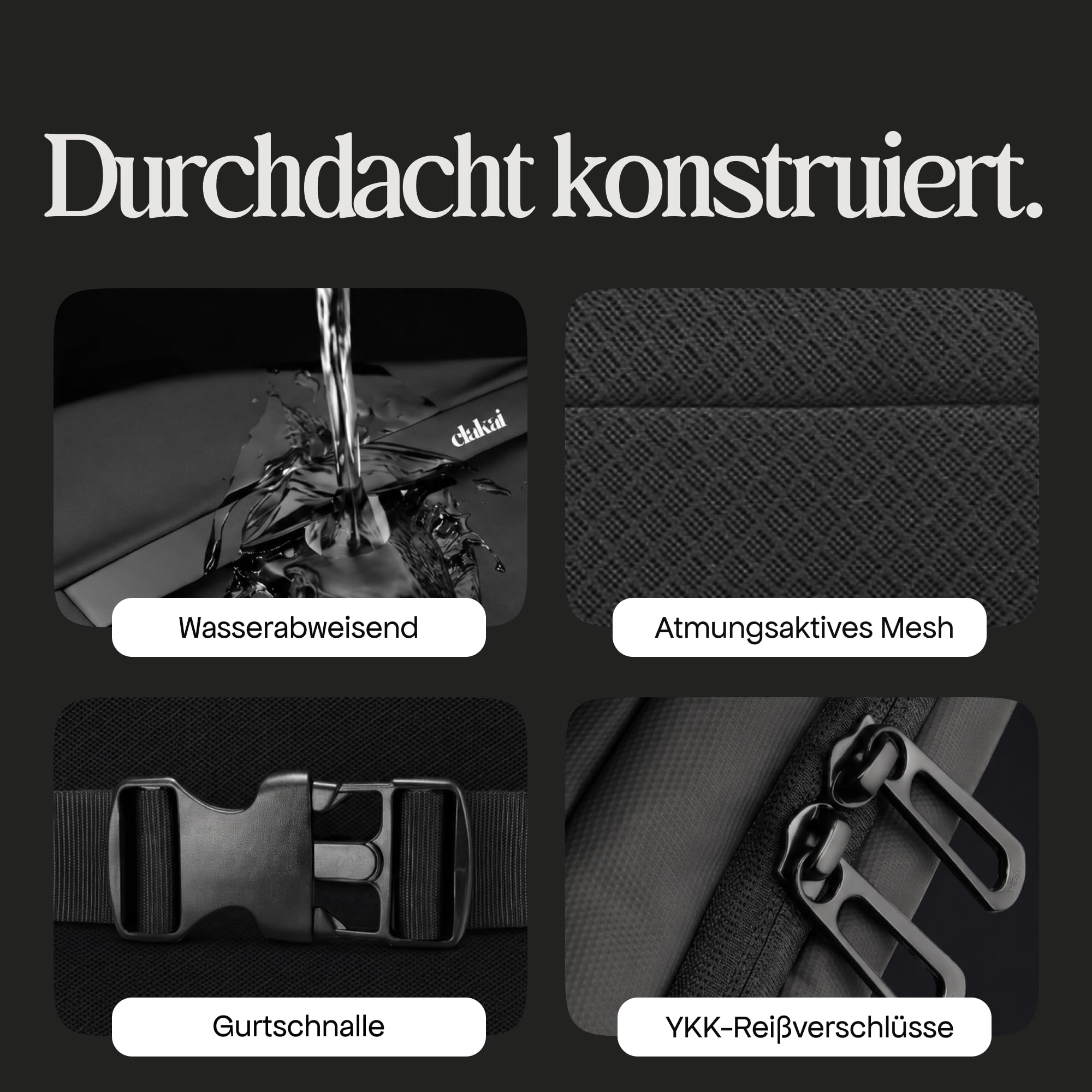 ELAKAI 3L Bauchtasche & Sling Bag Schwarz | Kleine Crossbody Bag Schultertasche für Damen Herren Männer | Anti-Diebstahl, Wasserdicht | Sport Festival Wandern Laufen