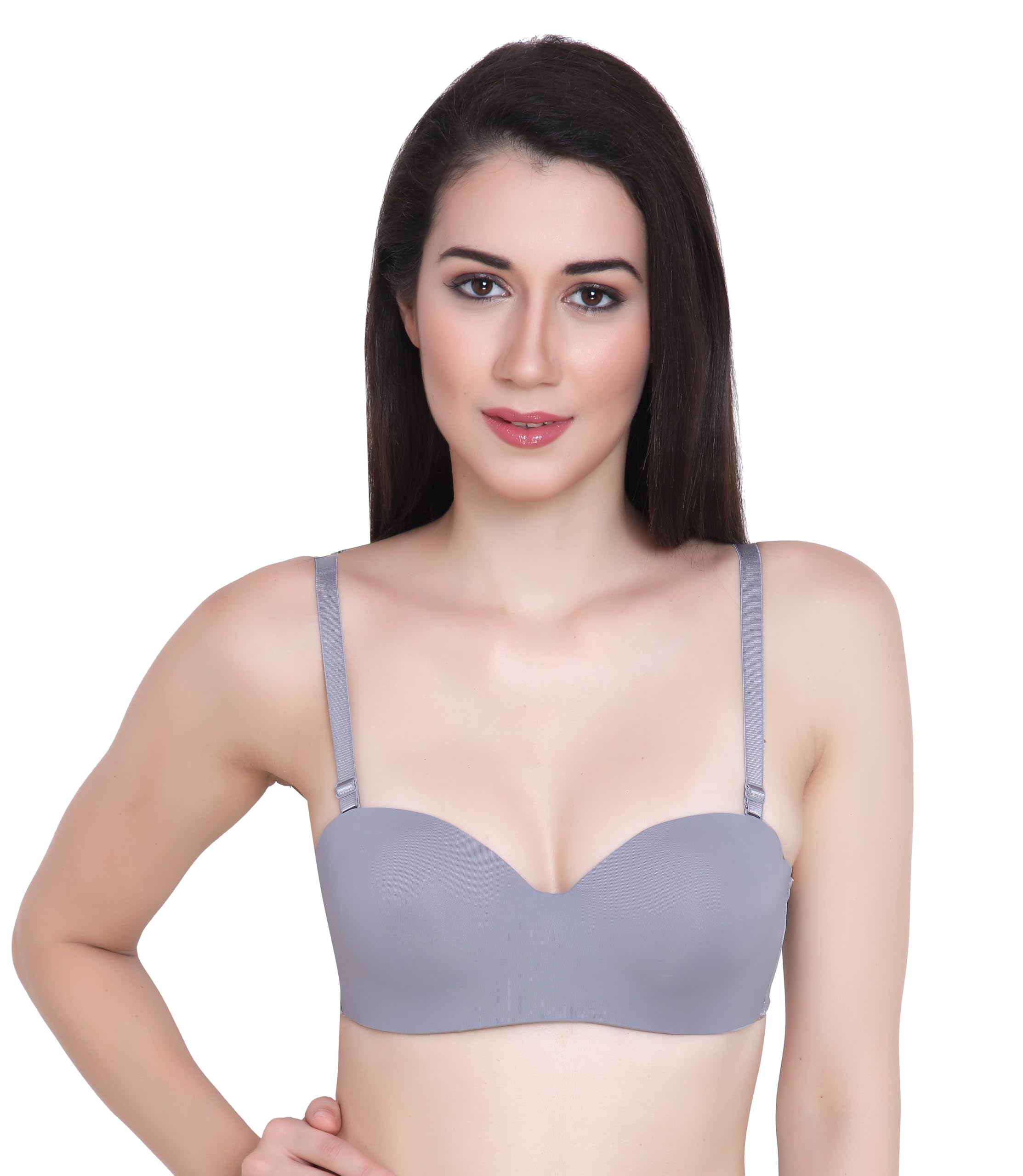 glamoras Women's Demi Cup Bra | Nylon Spandex, Padded, Underwired, Push Up Bra for Women | Transparent Detachable Straps, 3/4 Coverage Bra-picture-19