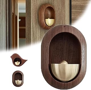Feylona Wooden Door Chime - Handmade Walnut & Brass Doorbell with Zen Sound, Retro Style, Magnetic or Sticker Installation for Home, Office, or Decoration,Oval