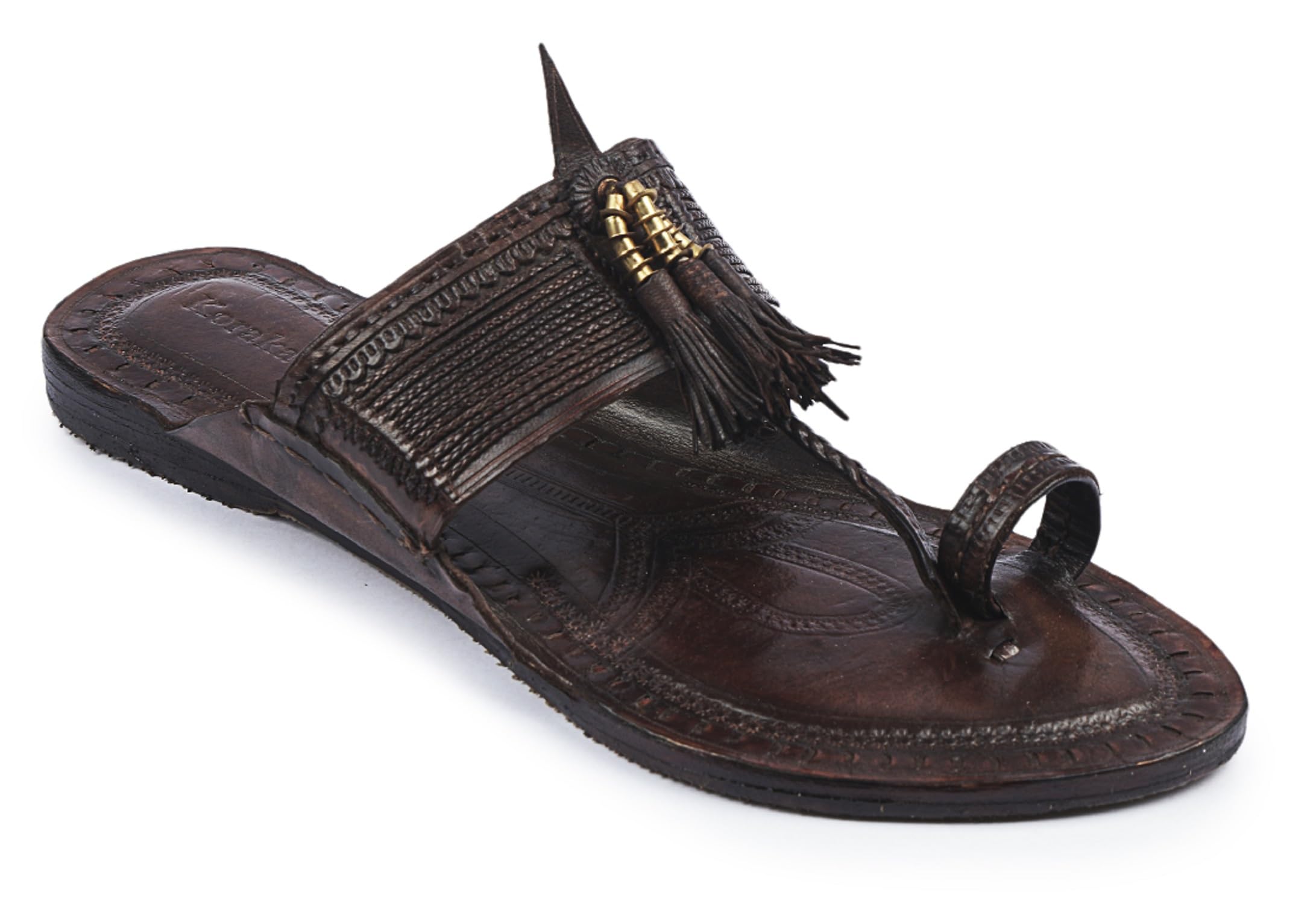 korakari Women's Stylish and Comfortable Coffee Brown Kolhapuri Chappal with Six Braided Durable Leather with Anti Slip Sole Cord Stitching-picture-15