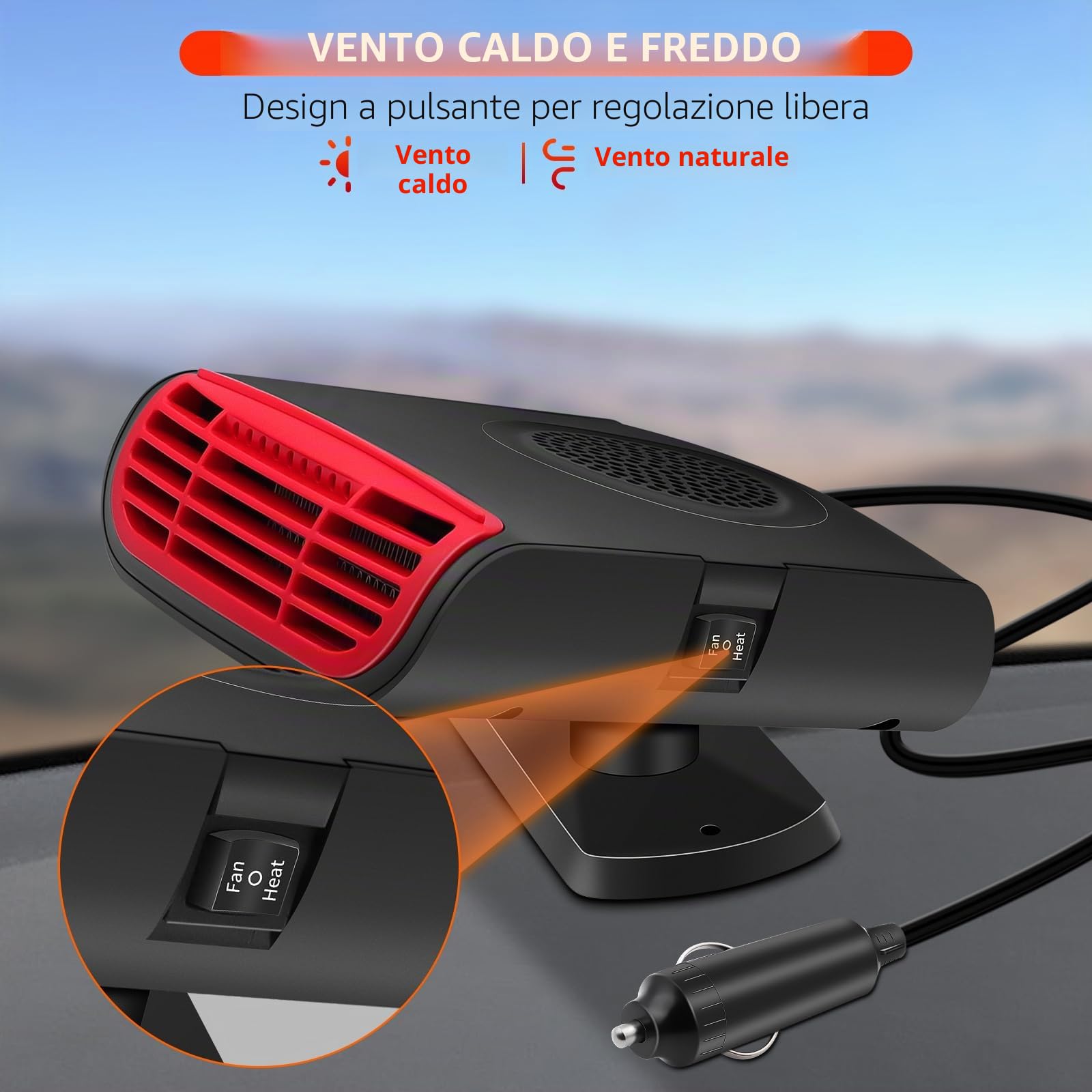 KAOLALI Riscaldatore per Auto 12V, Portatile 150W Stufetta per Auto, Sbrinatore Parabrezza Auto, 2 in 1 Riscaldamento Auto/Ventola di Raffreddamento con Accendisigari, per Auto, Caravan, Camion