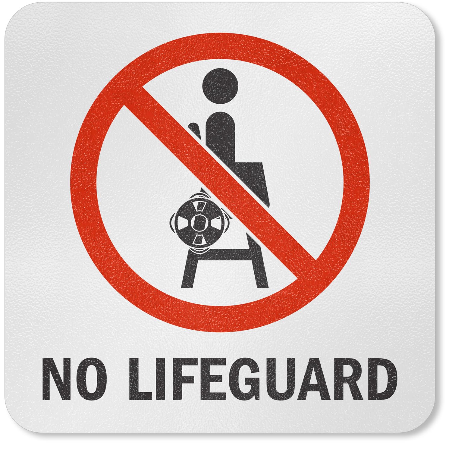 SmartSign “No Lifeguard” Adhesive Pool Marker with Graphic, 20 mil Laminated Vinyl with Anti-Skid Pebbled Surface, 5.75