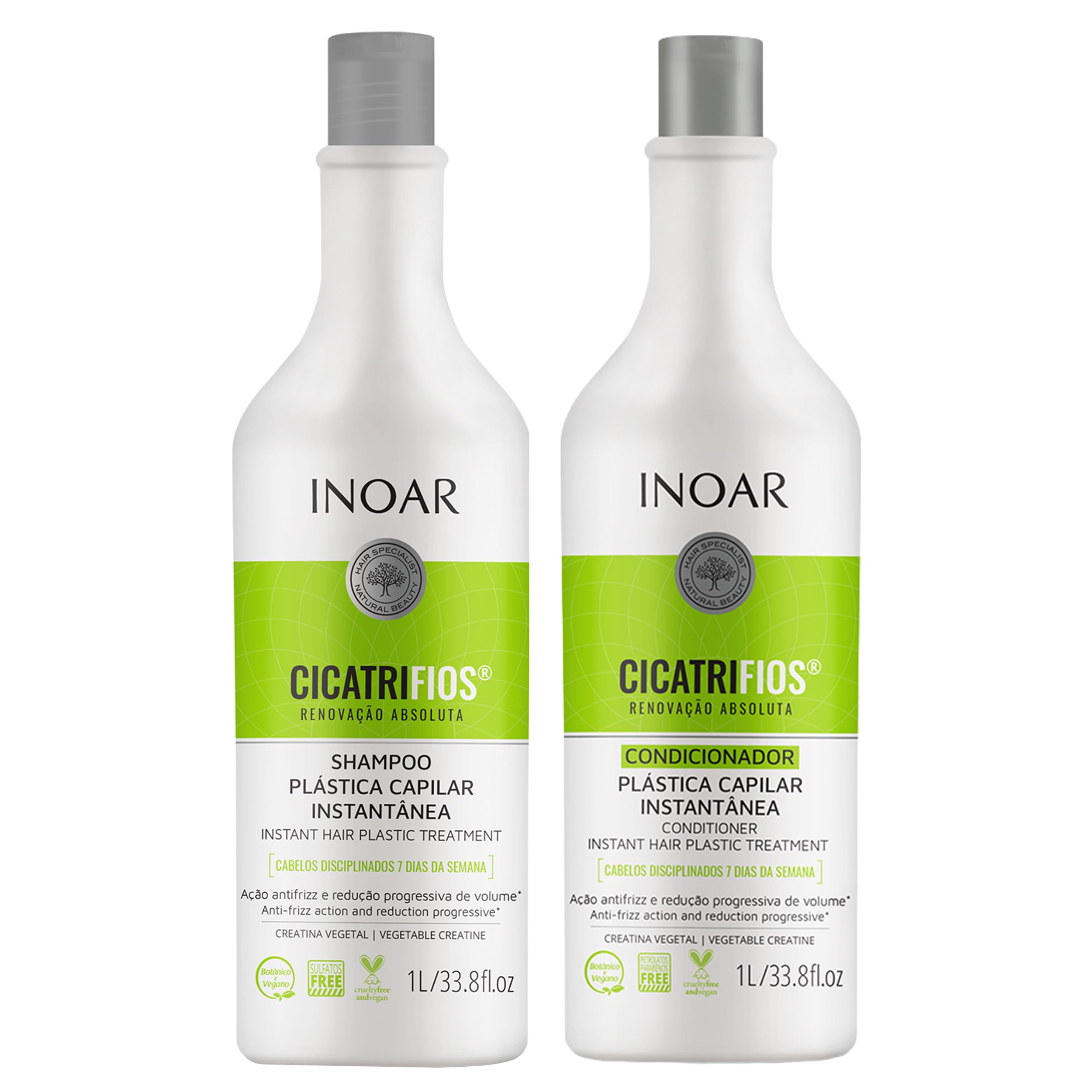 Inoar Cicatrifios Shampoo & Conditioner Renewal Haircare Duo with RejuComplex3 & Argan Oil, 33 Fl Oz Each
