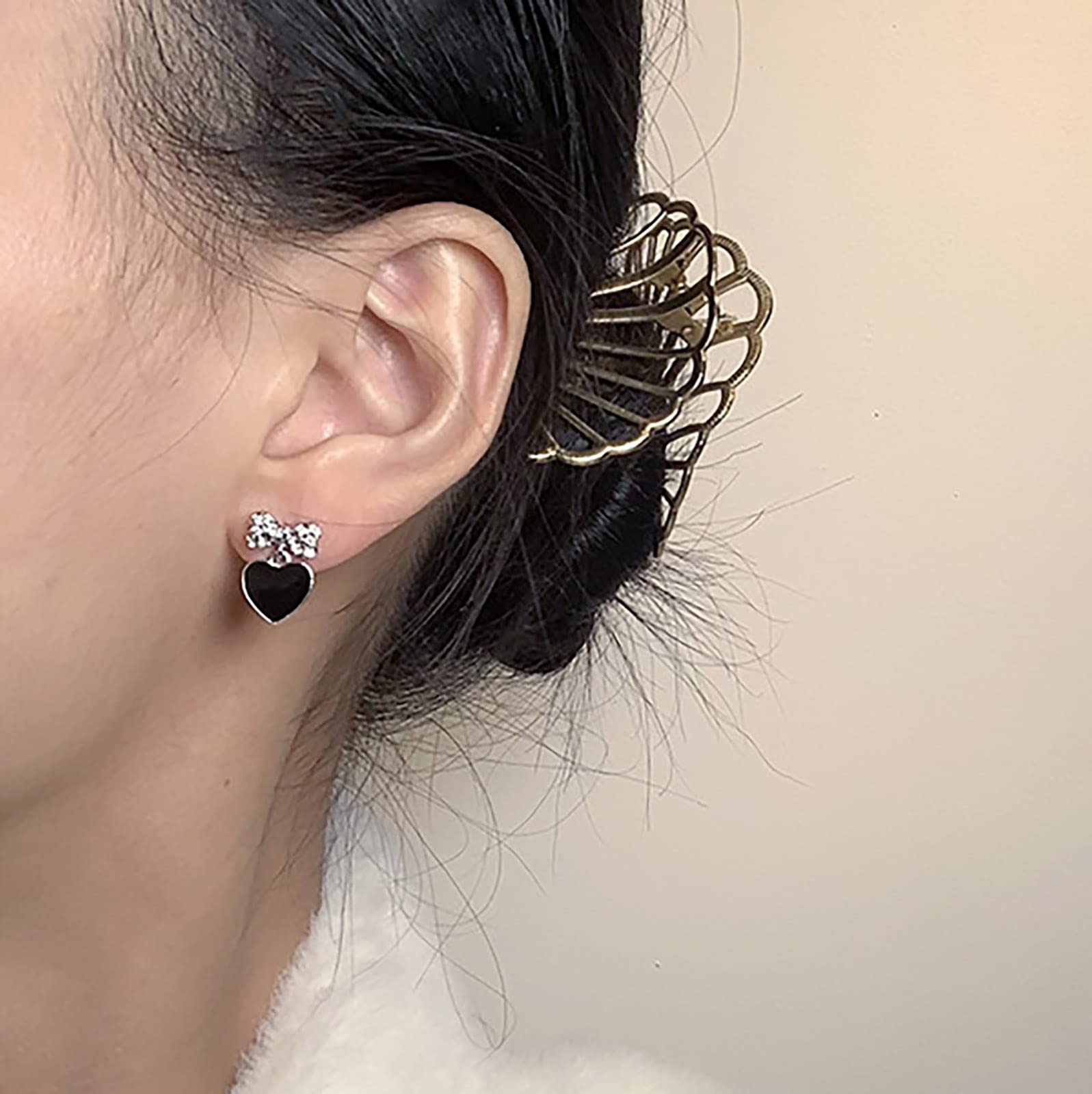 Orecchini A Cuore Punk Gotici In Onice Nero E Argento, Cerchio Aperto, Gioielli Donne E Ragazze, Stile Boho Vintage