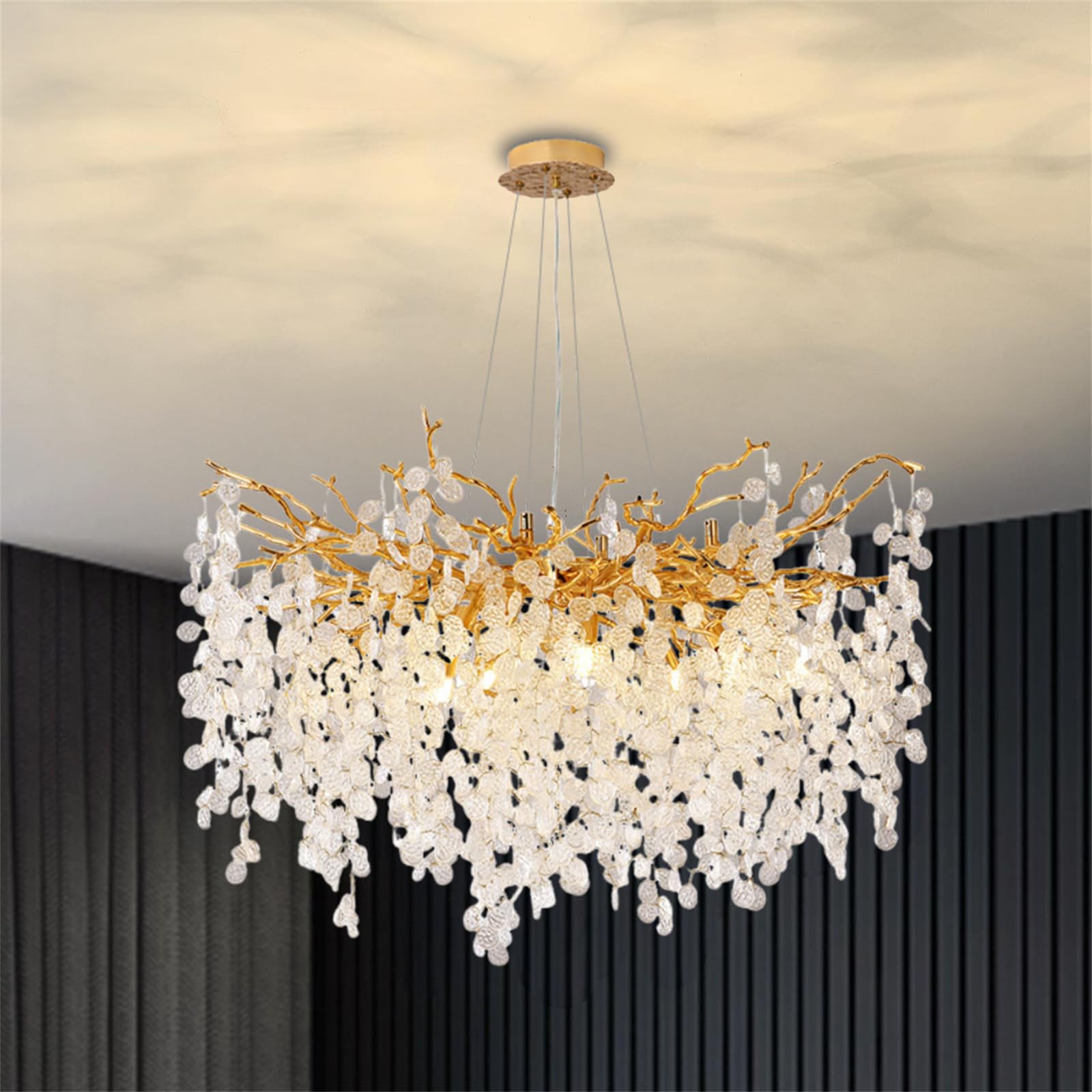 KXEcoLife Modern Crystal Chandelier, Tree Branches Chandeliers Luxury Round Pendant Light Fixture for Dining Room Bedroom Living Entryway,14 Light,D100cm