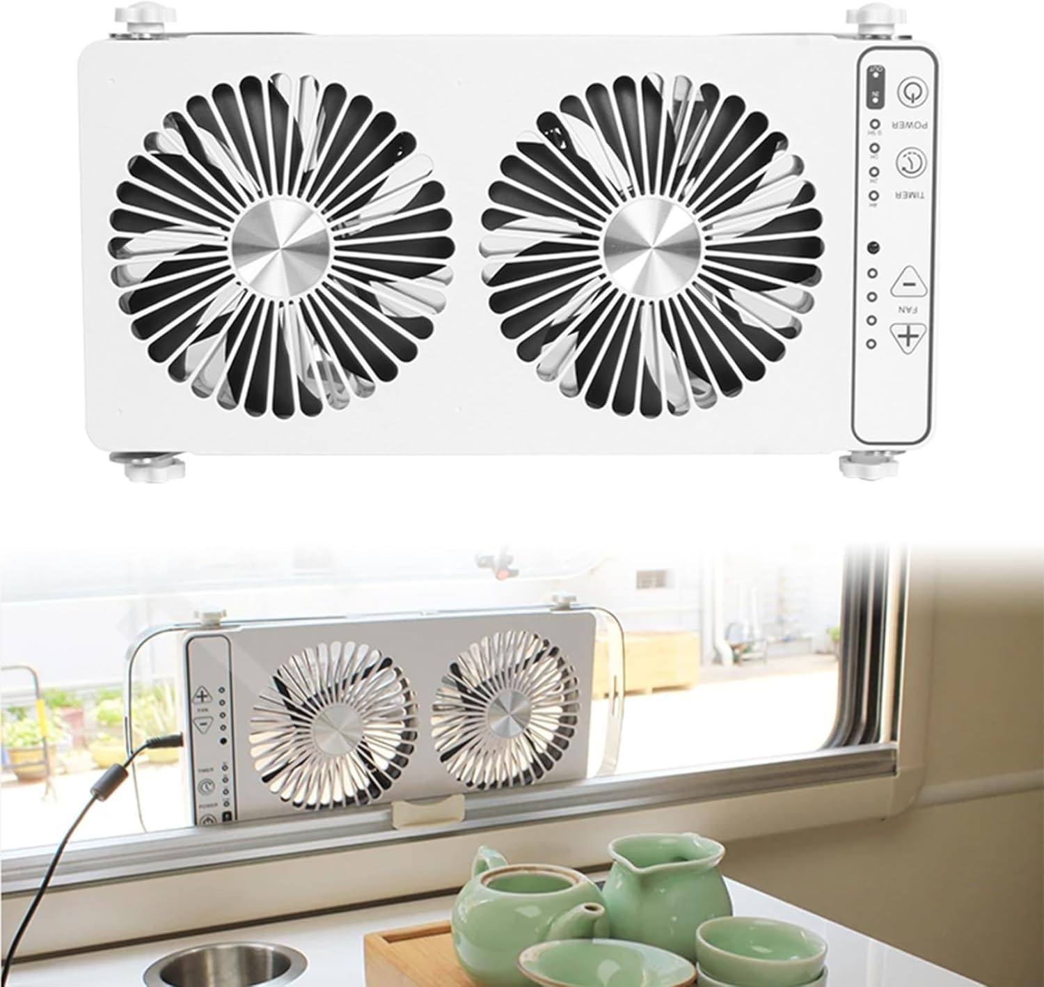 Dual Fan, 12V Telescopic Silent Portable Flat RV Roof Fan with 4 Speeds & LED Display, Safety and Easy Operation for RV CarsRv Roof