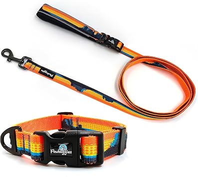 Jacquard Dog Collar and Leash Set for Medium Sized Dog, Breathable, Adjustable Puppy Leash with Collar for Daily Outdoor Walking Running, Dusk Mountains