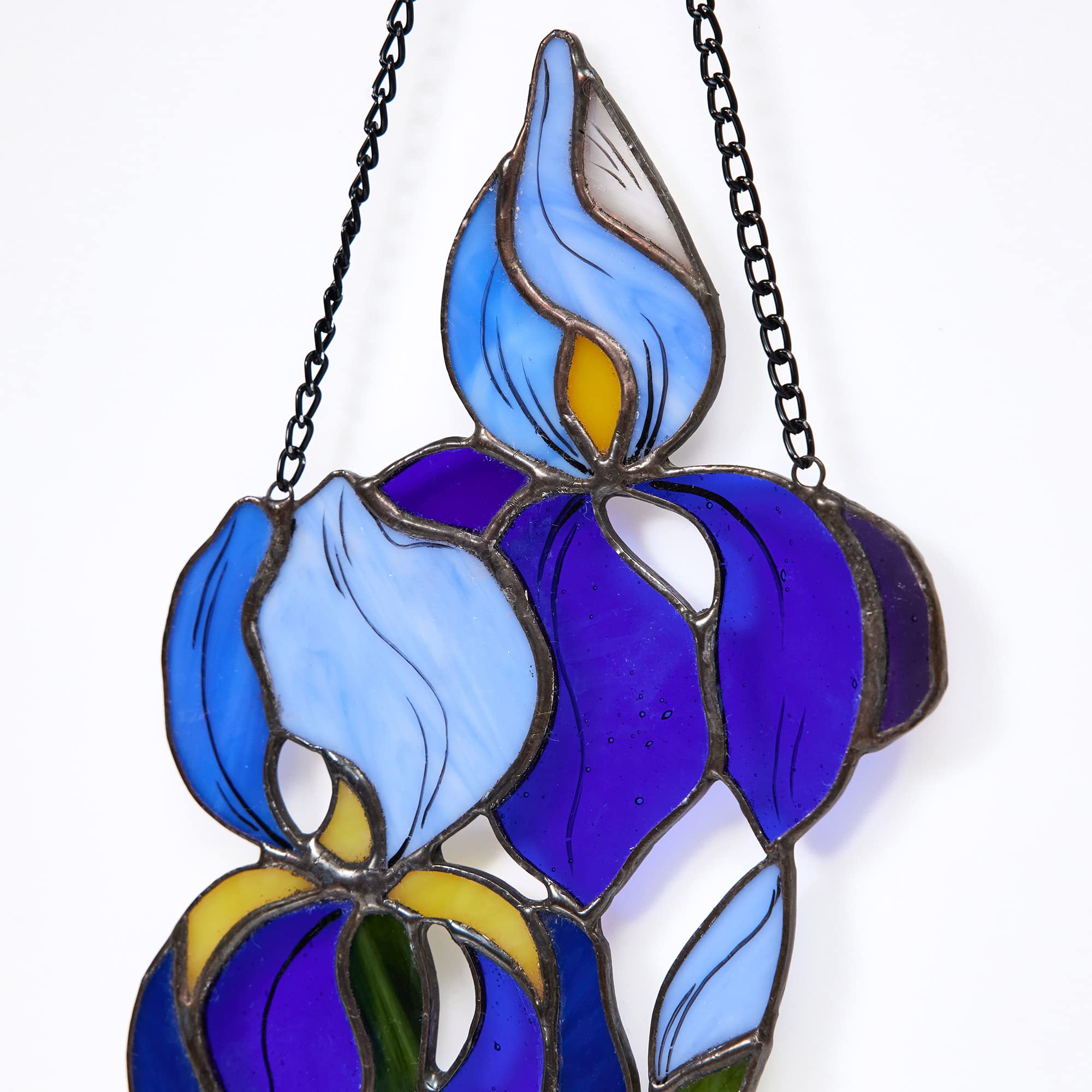 Bluebonnet Sonnenfänger Aus Buntglas – Blaue Iris & Schmetterling, 20 Cm, Echtes Glas