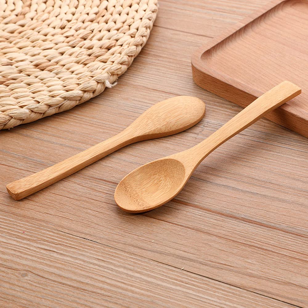 100pcs Mini Cuchara de madera hecha a mano Pequeña Madera Niños Cucharas Helado Azúcar Miel Café Cucharilla Cocina Condimento Cuchara