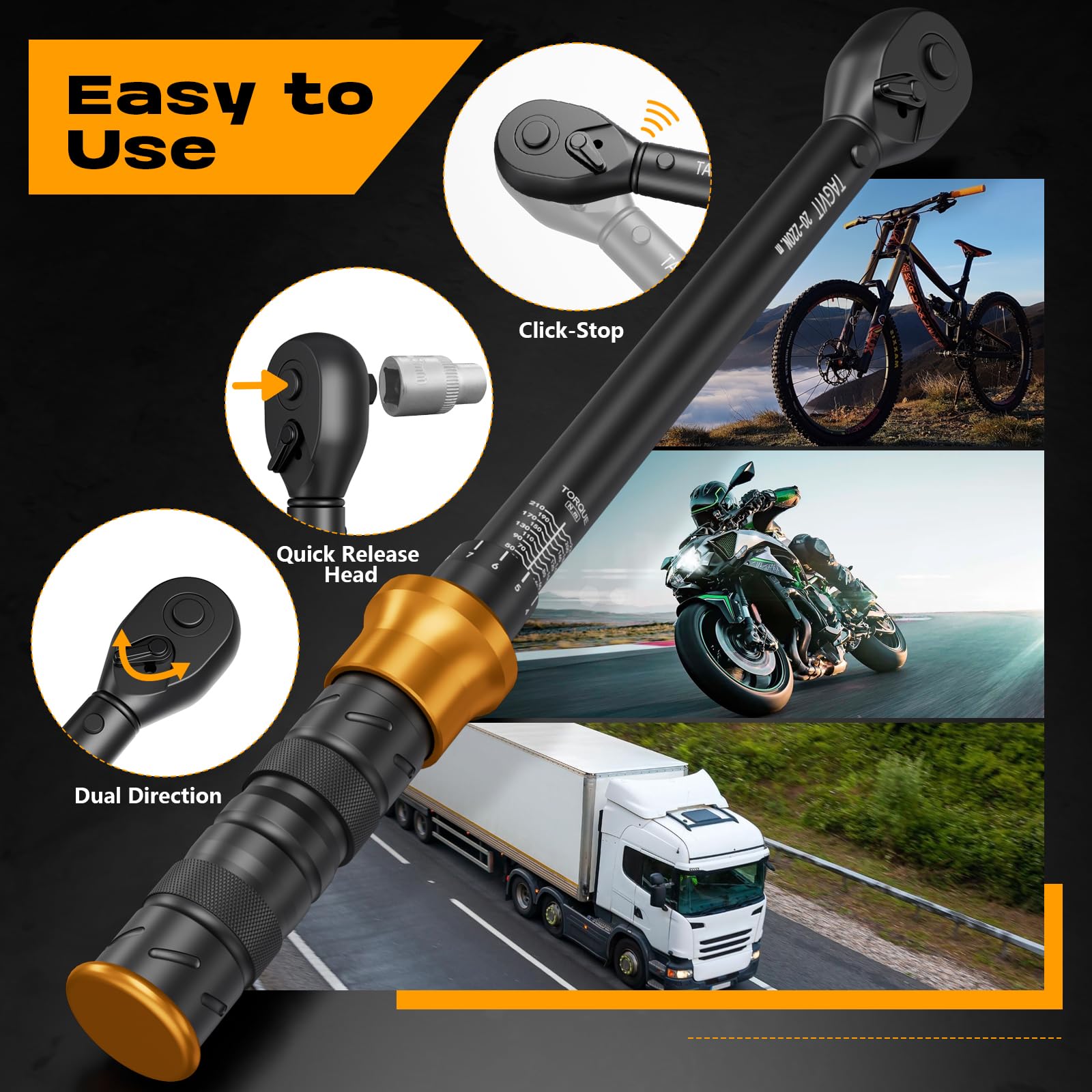 Klucz dynamometryczny 1/2" i 3/8", 5-60 Nm, 20-220 Nm, dokładność ± 3%, 15 szt. Zestaw kluczy dynamometrycznych z przedłużeniem, okulary ochronne do pneumatyki, świece zapłonowe, bity, kubki