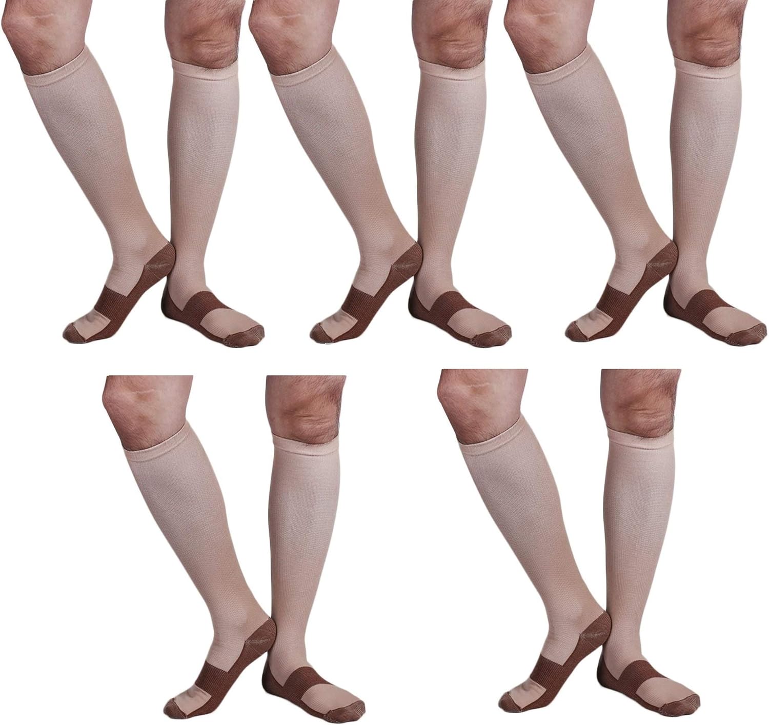 Graduated Compression Copper Socks (5 Pair) Below Knee Calves High Support Recovery Stocking Relieves Foot Pain & Aches