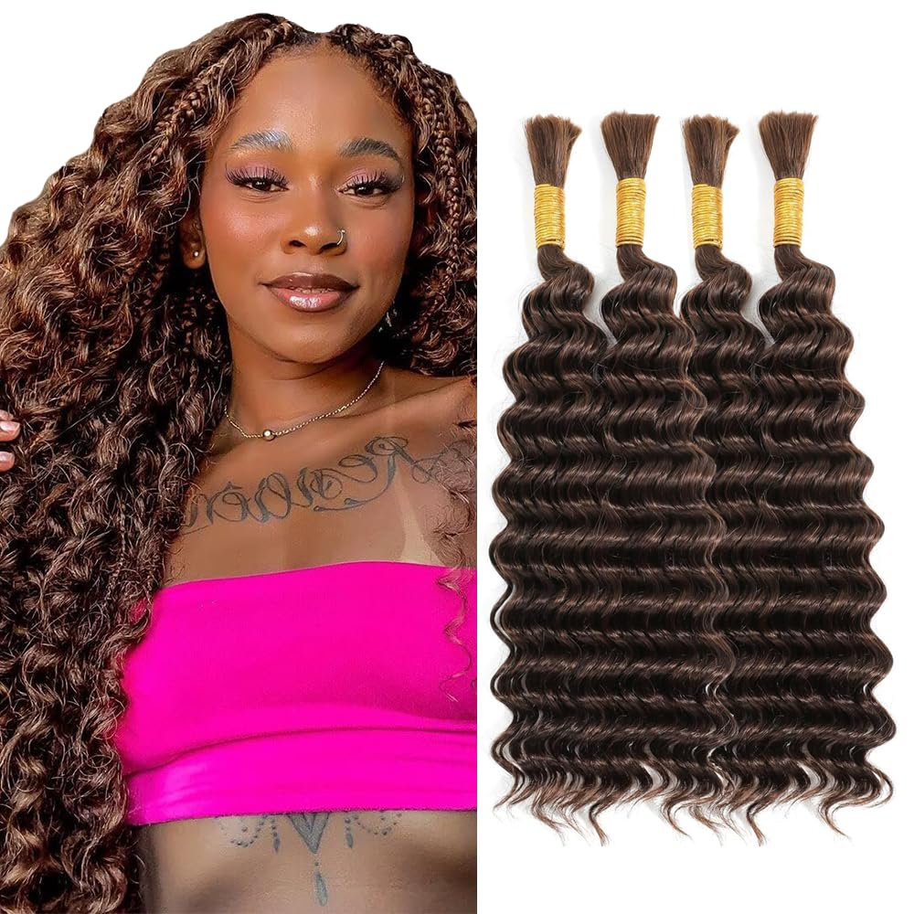 Tuheerst #4 Chocolate Brown Color 30 30 30 30 Inch Boho Braids Human Hair Extension 200g 4 Bundles/pack Wavy Soft Silky Natural Deep Wave Human Braiding Hair For Women