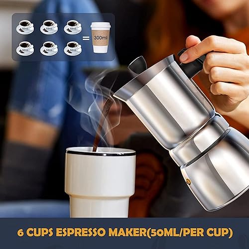 Miniatura 4 de Cafetera, cafetera de acero inoxidable 304, olla moka para estufa, cafetera italiana, olla moka grande, cafetera portátil con mango aislado para el
