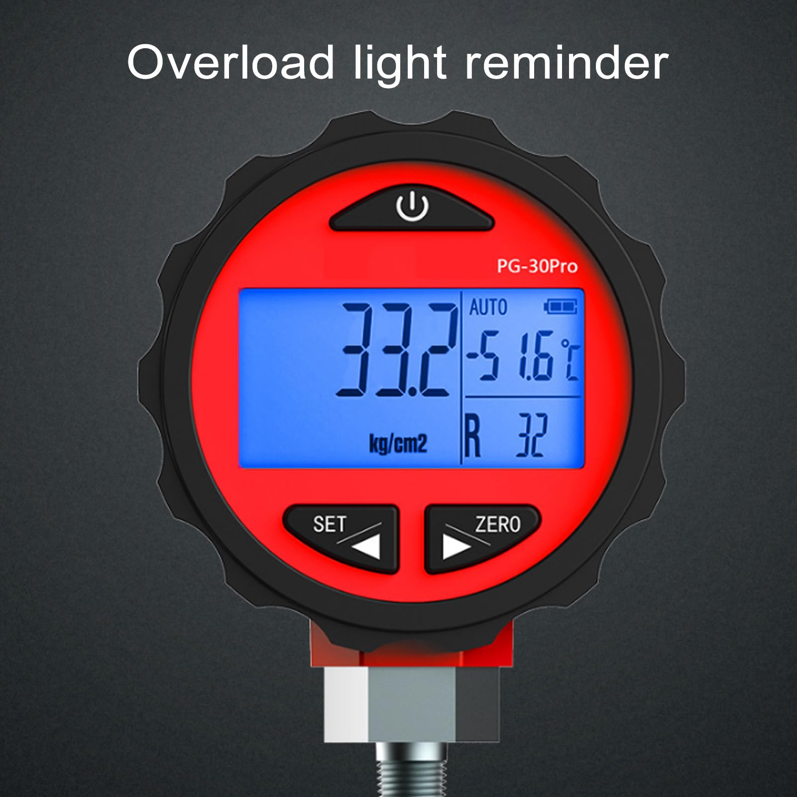 Fabater Probador de Presión Digital 1/8 Npt Recordatorio de Luz de Sobrecarga Pantalla LCD Roja para Uso Industrial