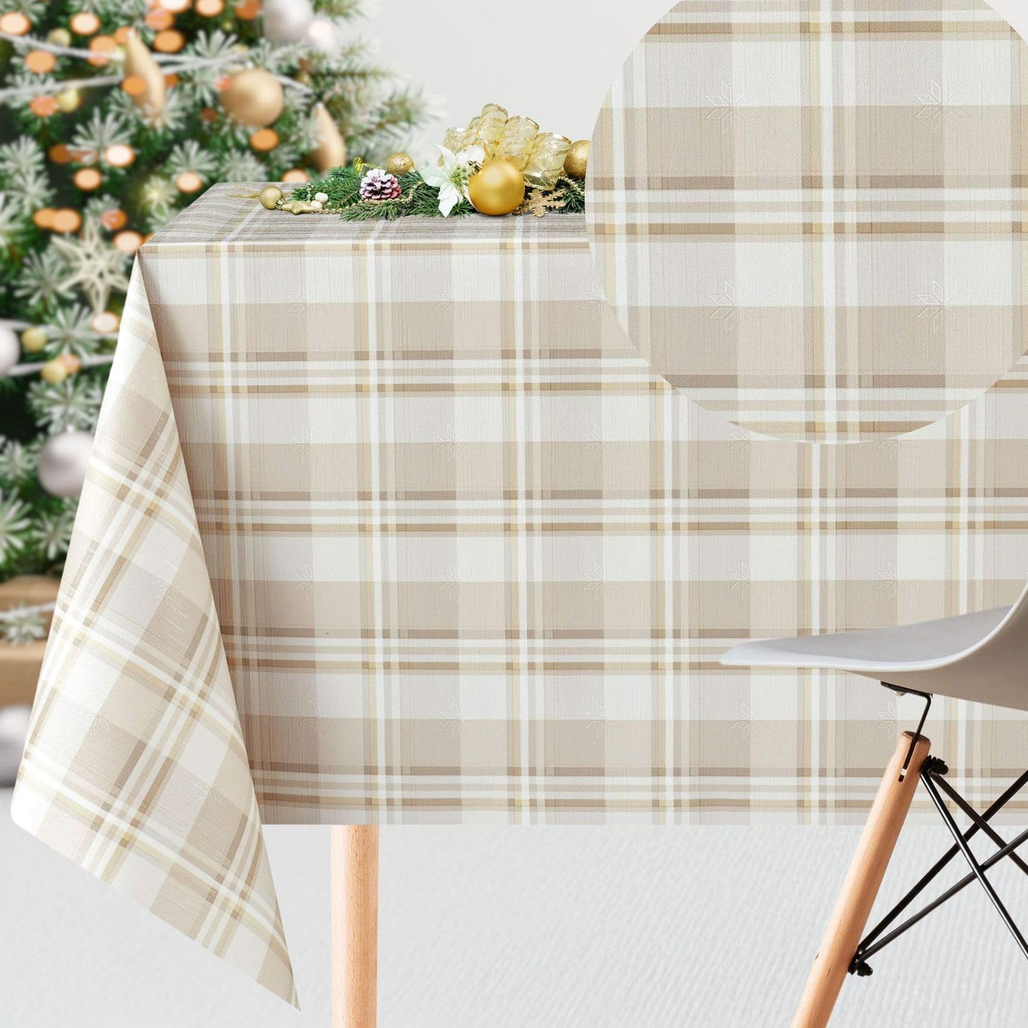 Sponsored Ad – KP HOME Cream Tartan Pattern Vinyl Table Cloth Wipe Clean Rectangle 200x140cm | 78x55in Heavy Weight Wipeable Tablecloth Up To 6 Seats, Waterproof Plastic PVC Table Cover In Light Beige Luxury Madcuff