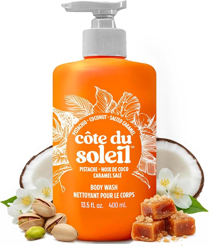Côte du Soleil Body Wash for Women – Warm Beachy Gourmand Scent with Pistachio, Coconut & Salted Caramel – Moisturizing Shower Gel, Hydrating Body Wash for Daily Use, 13.5 fl oz