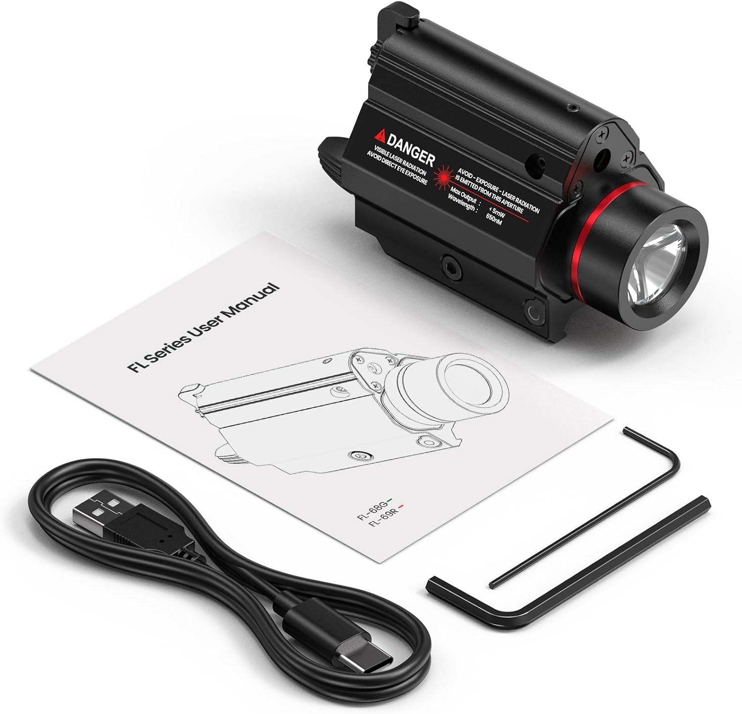 Feyachi LF-69 Red Laser Flashlight 1000 Lumen LED Weapon Light Combo with Picatinny Rail Mount for Pistol Rifle Rechargeable