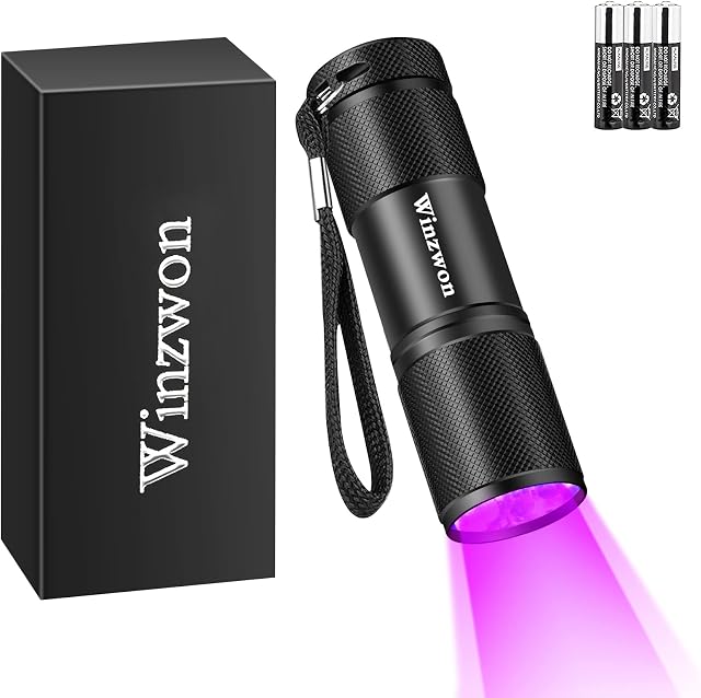 Winzwon UV Torch UV Flashlight Ultraviolet Torch Black Light Flashlight for Pet Urine and Stain Detector, 3 AAA Batteries Include