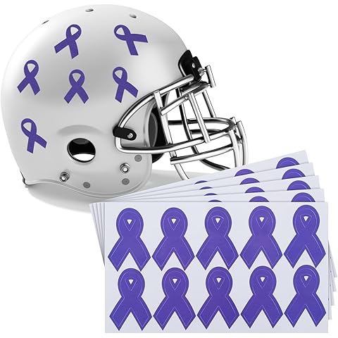 Jenaai 100 Pcs Purple Domestic Violence Awareness Ribbon Stickers Alzheimers Football Helmet Decals Football Helmet Stickers for Cancer Awareness Events Support Fundraisers Sports
