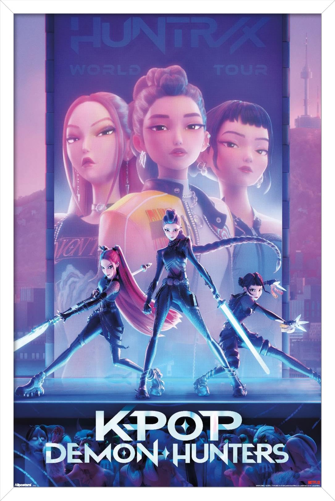 Netflix KPop Demon Hunters (2025) - One Sheet Wall Poster, 34L" x 22.4W", White Framed Version