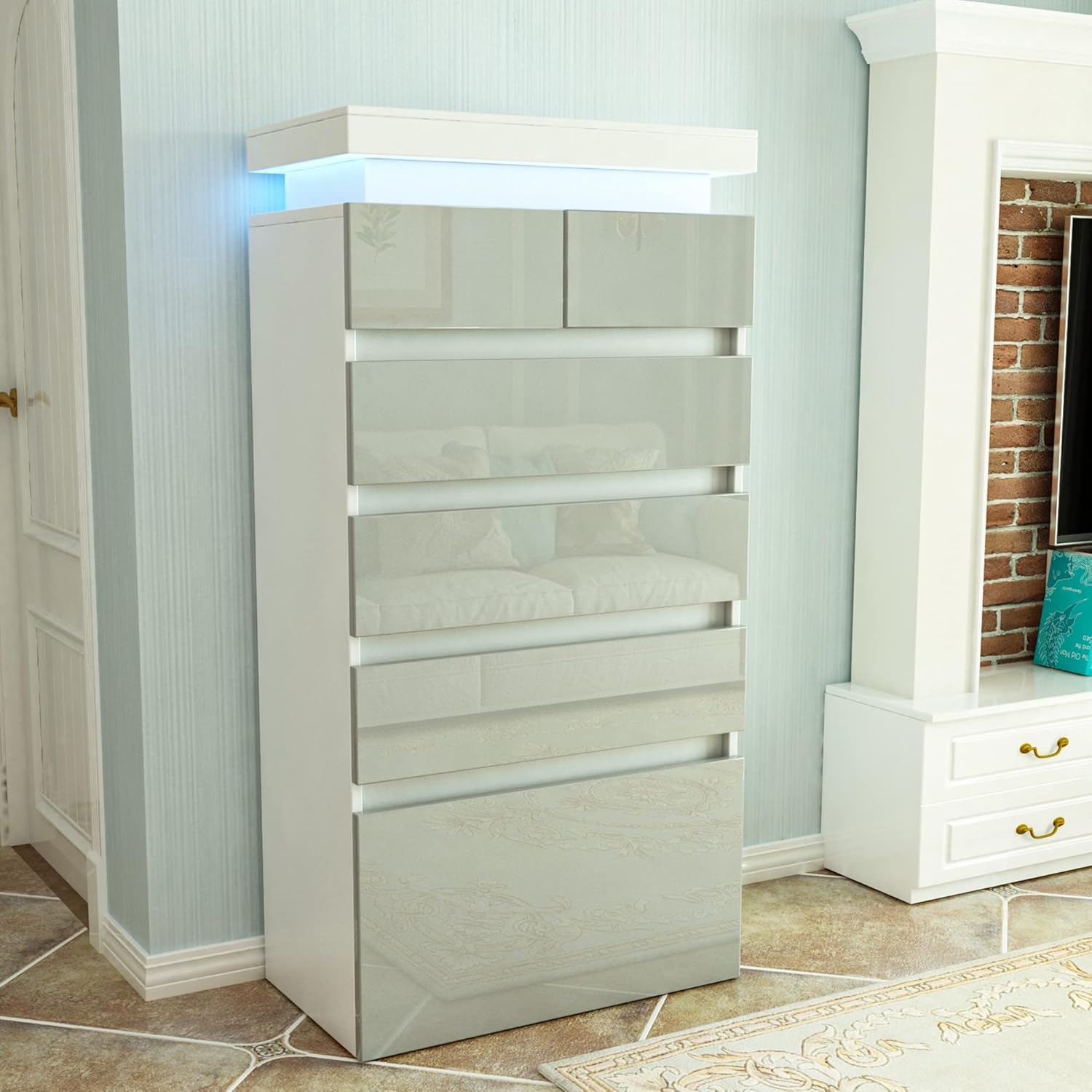 Amazon.com: WERSMT 6 Drawer Dresser, Tall White and Grey Dresser for ...