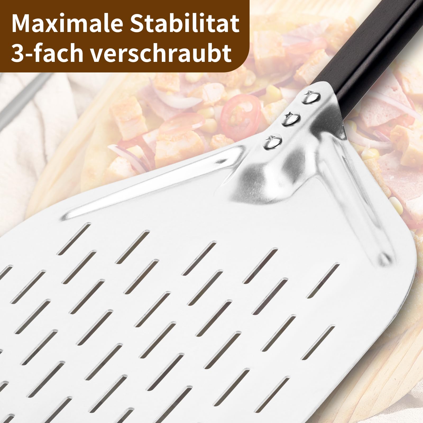 Pala para pizza de 40 x 30 cm, deslizador de pizza de 12 pulgadas, fácil deslizamiento sobre piedra para pizza, pala perforada para pizza con gran superficie y mango extraíble (negro)
