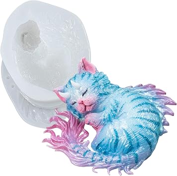Devil Cat Epoxy Resin Silicone Mold Horned Dragon Kitten Spirit Animal for Polymer Clay, Soap, Candle, Jewelry Making Large Around 3inch