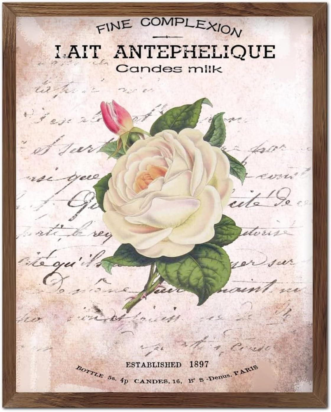 Fine Complexion Candes Wood Framed Sign Vintage French Rose Flower Hanging Wall Art Retro Botanical Artwork Wood Hanging Wall Art Decoration for Front Door Entryway Porch Bar Pub Party 20x16inch