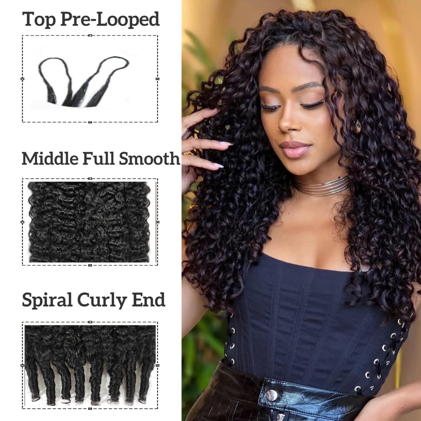 Knotless Pre-Separated Water Curly Human Hair Feather Crochet Hair Extensions Spirally Curly Classic Lightweight Reusable Crochet Hair Extensions Natural Color 18inch 120g