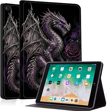 Case for iPad 10.2 Inch 9th/8th/7th Gen, 2021/2020/2019, Slim Shockproof Protective Cover with Auto Sleep/Wake, Durable PU Leather Multi-Angle Stand Folio for iPad 10.2, Dark Dragon Rose