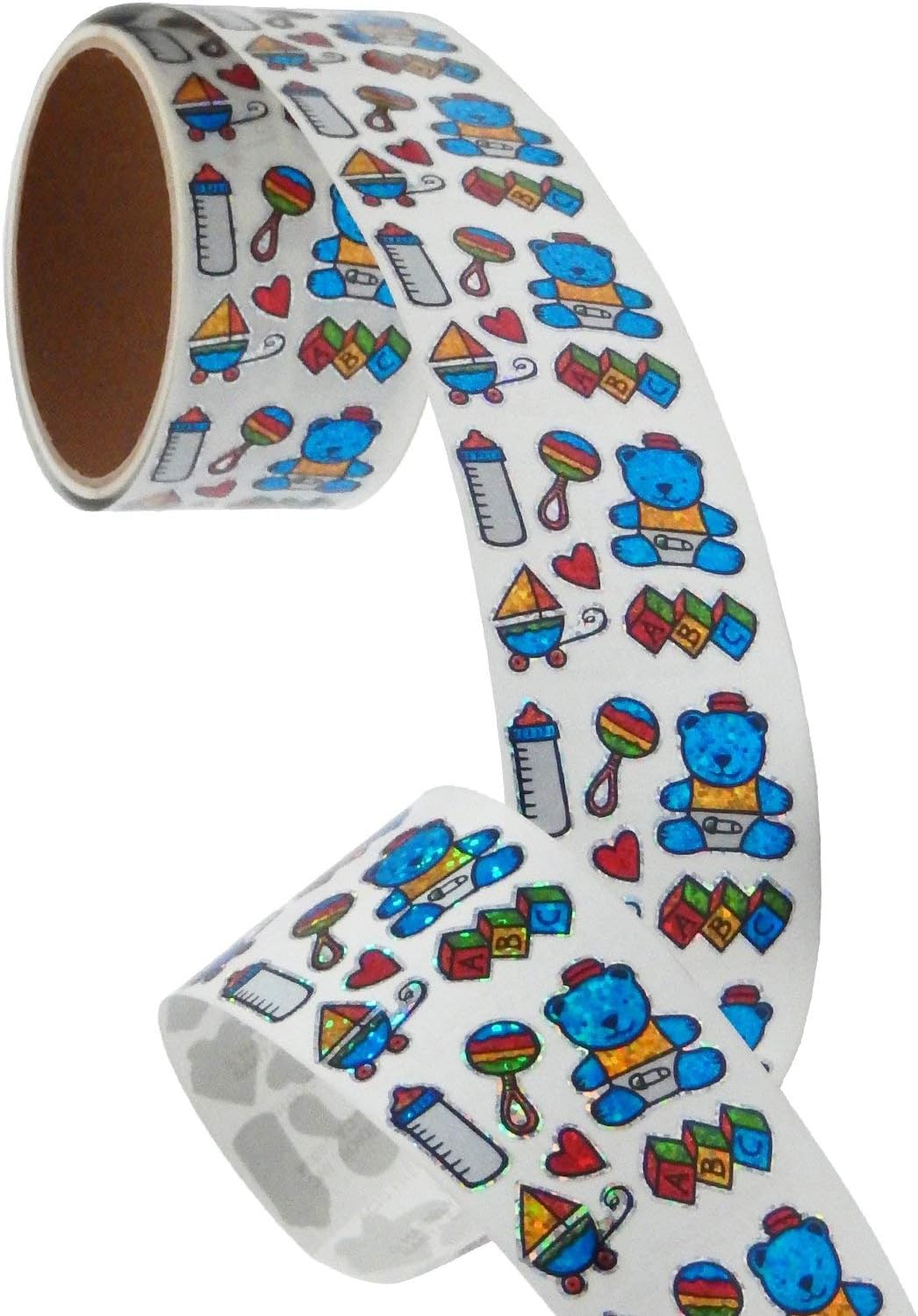 Bulk Roll Prismatic Stickers, Baby Boy/Teddy, 100 Repeats