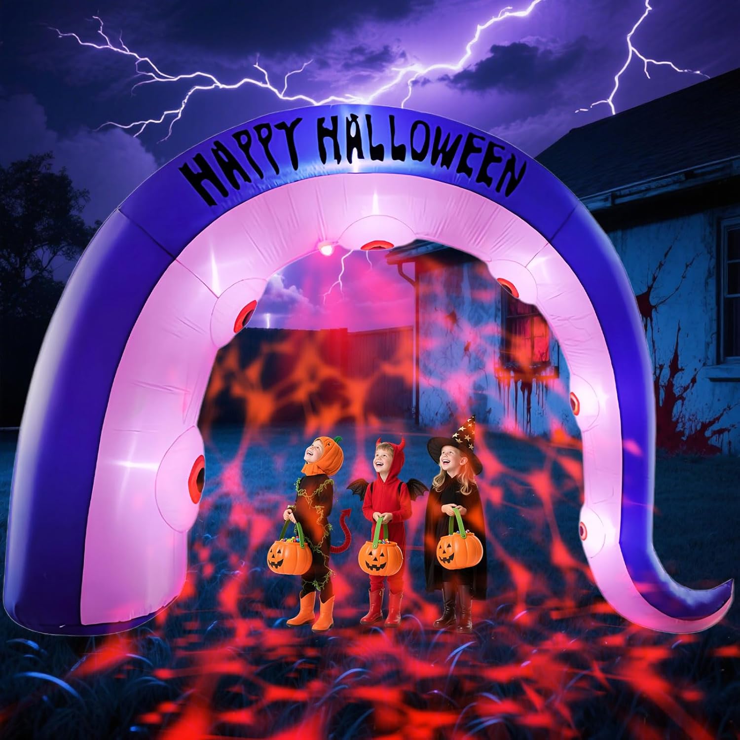 12FT Scary Halloween Inflatables Headless Killer Outdoor Decorations Grim Reaper Holding Skull Dig Out Eyeballs with Flame Light Giant Ghost Blow Up Yard Decoration for Party Garden Lawn Decor