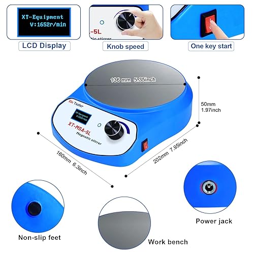 Miniatura 7 de Xin Tester Agitador magnético digital LED de 169.1 fl oz, mezclador magnético de acero inoxidable con barra de agitación, placa magnética para