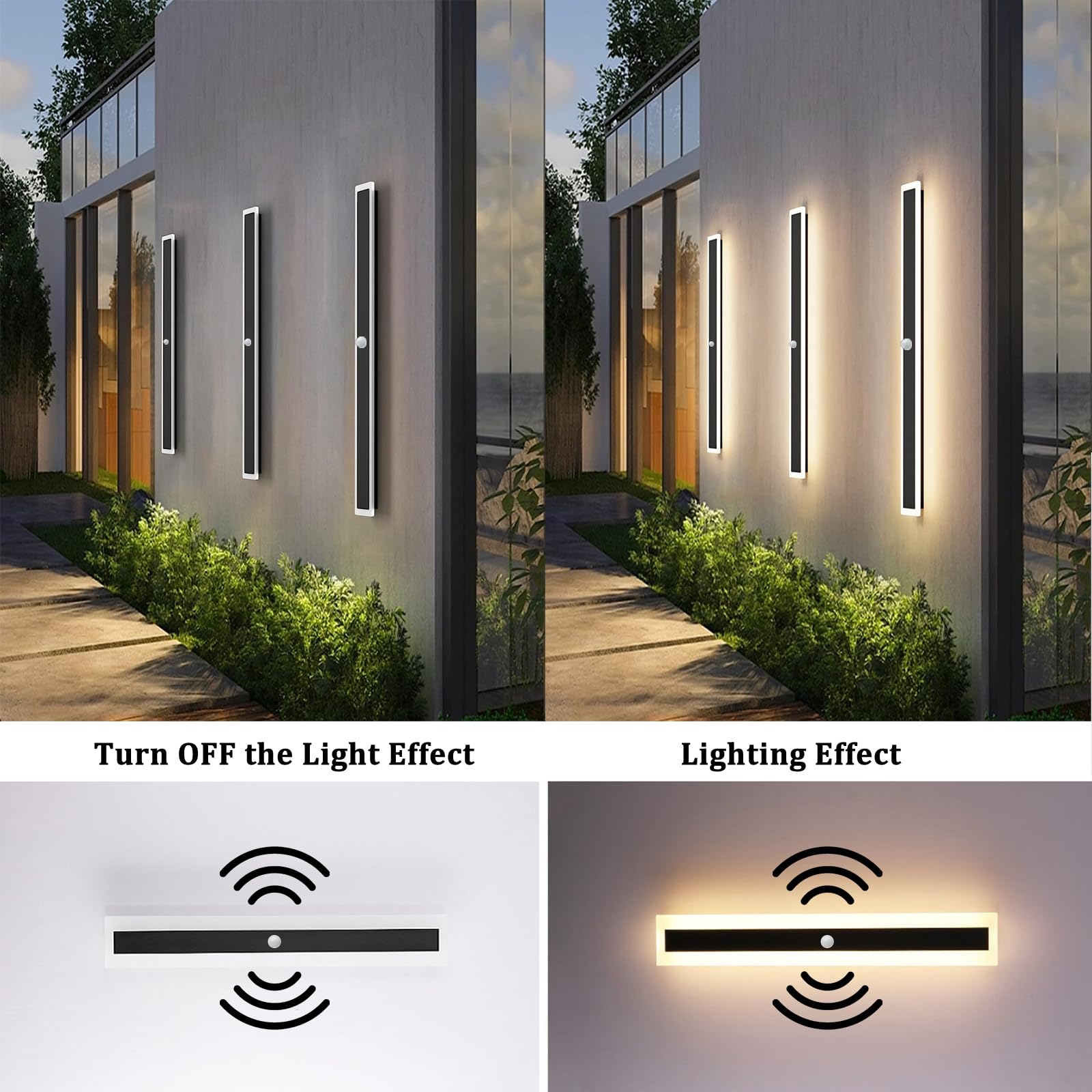Exterior Aplique Pared con Sensor de Movimiento LED Lámpara de Pared Impermeable IP65 Patio Iluminación Aluminio Blanco Natural 4500K Largo Luz Pared para Jardín Puerta Delantera (120cm)