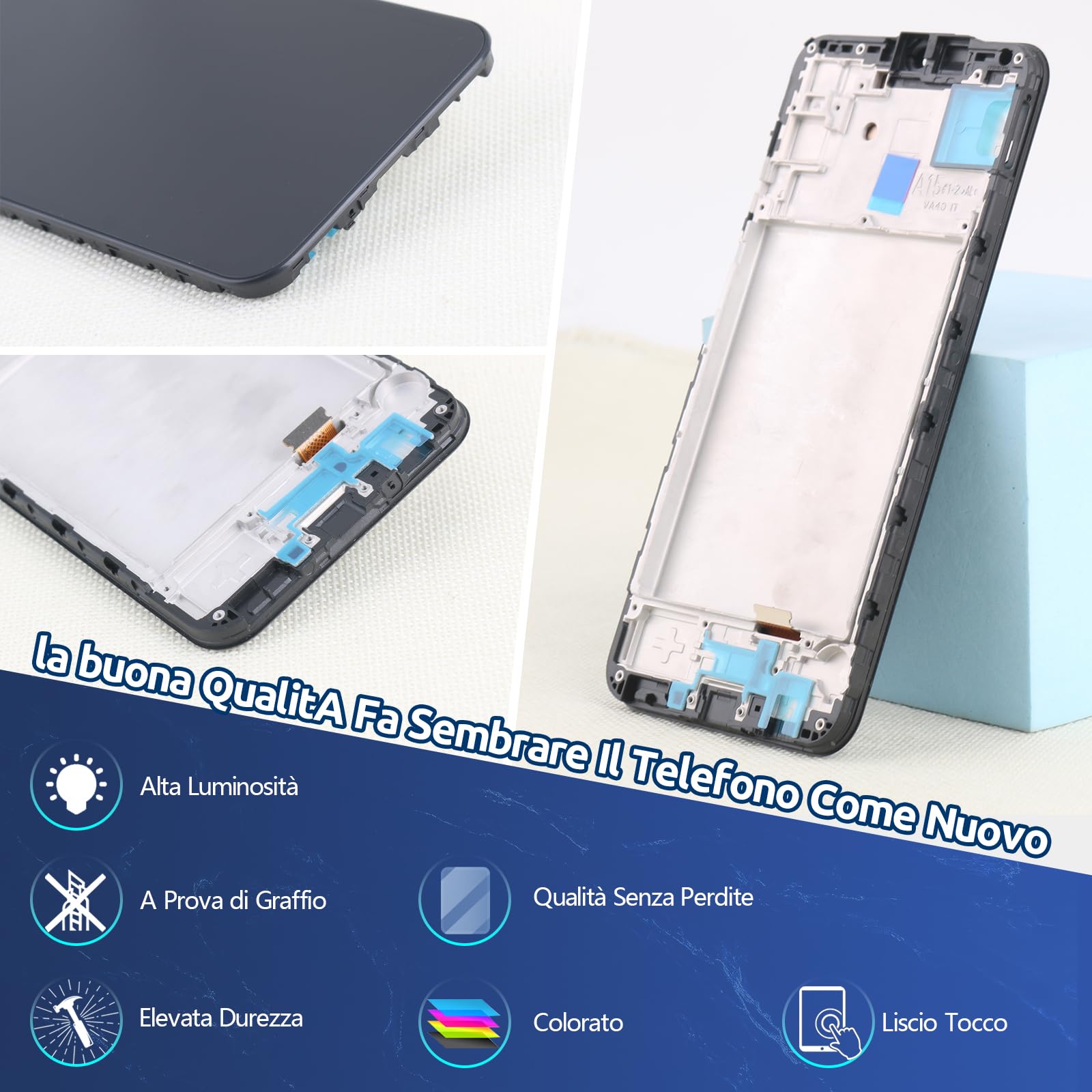 RongZy Schermo LCD per Samsung Galaxy A15 4G A155F Display Sostituzione per Samsung Galaxy A15 5G A156B Digitizer Assembly Vetro di Ricambio Touch Screen con Strumenti(6.5", Nero con Cornice)