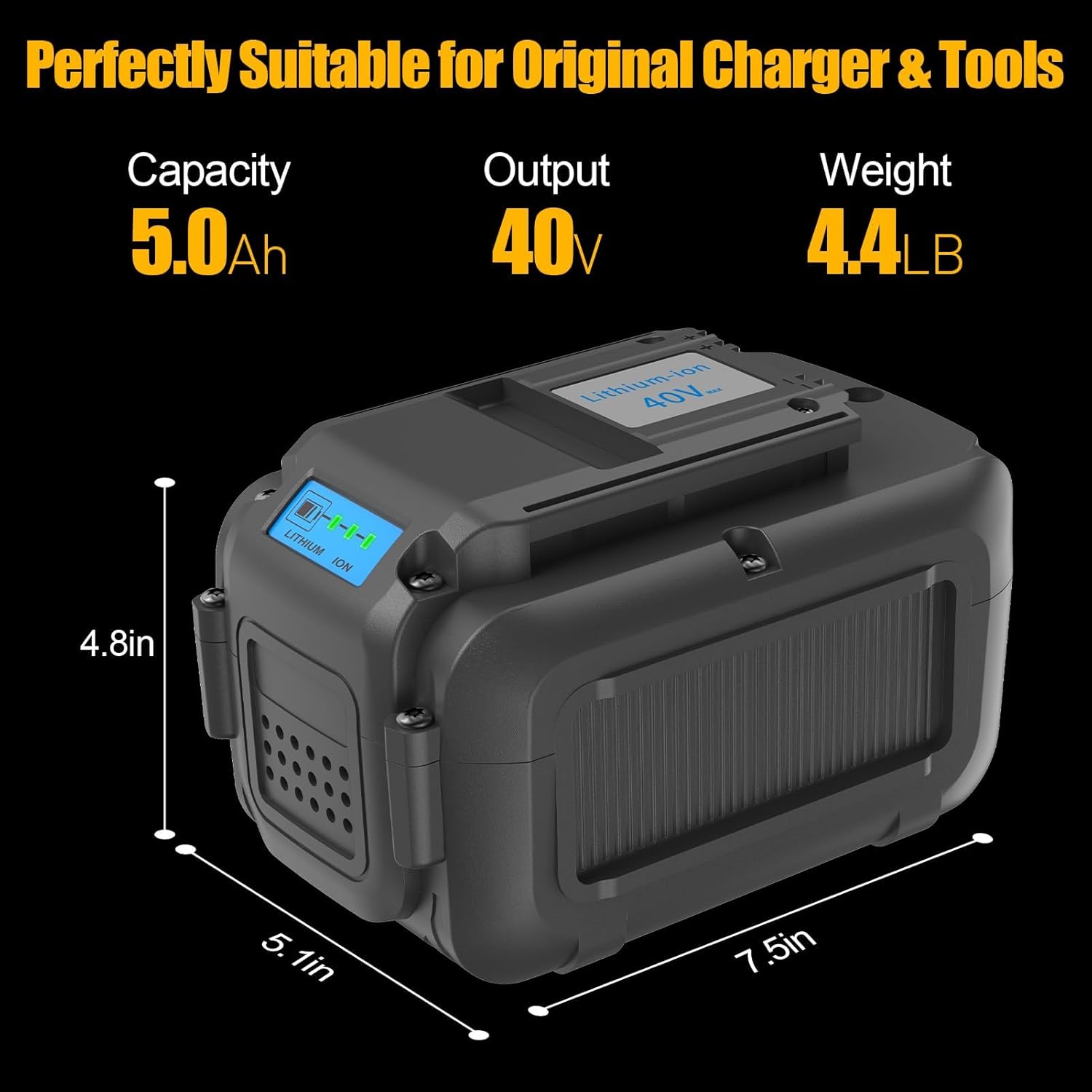 40V 5.0Ah Lithium Ion Battery Replacement for Dewalt 40V Battery DCB404 DCB406 DCB407 Lithium Ion Premium Battery Compatible with Dewalt All 36V 40V Tools
